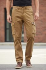 Premium Golden Brown Cargo Pants Likely a Durable Cotton-Ctretch Twill