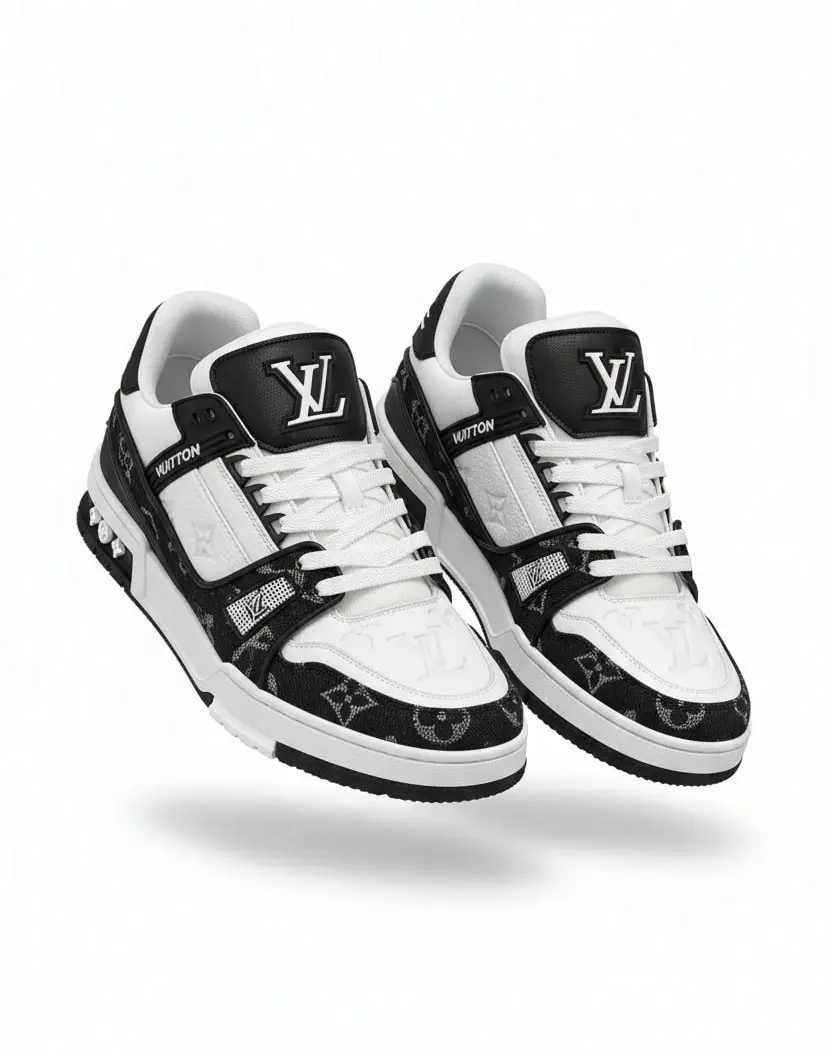 LV Trainer Monogram Denim White Black LV OEM Trainer Monogram Denim White Black - Image 1