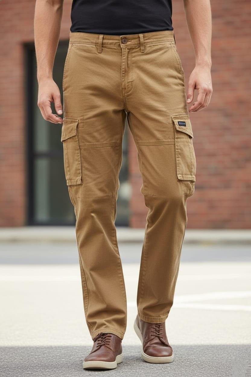 Premium Golden Brown Cargo Pants Likely a Durable Cotton-Ctretch Twill - Image 1